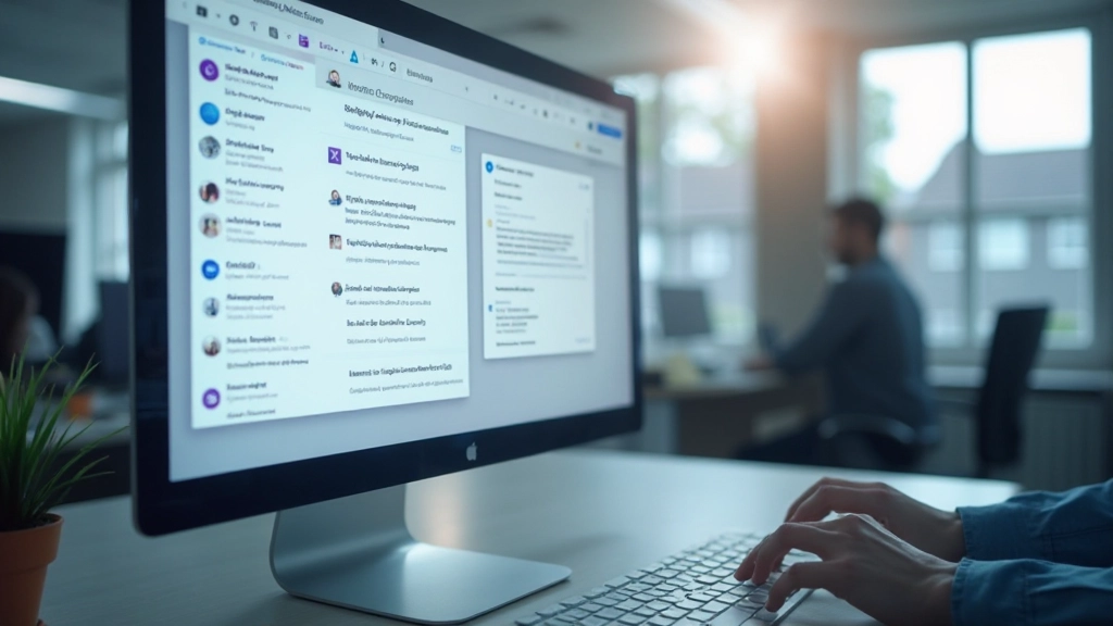 Computerbeeldscherm toont e-mailclient met zakelijke correspondentie, modern interface design, schoon bureau