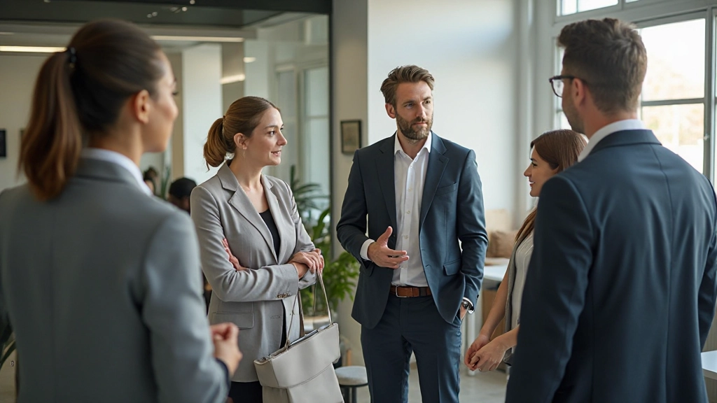 Professioneel kantooromgeving met diverse medewerkers in gesprek
